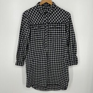 Madewell‎ Latitude Flannel Shirt Dress Women's Size 2XS Black Plaid Long Sleeve